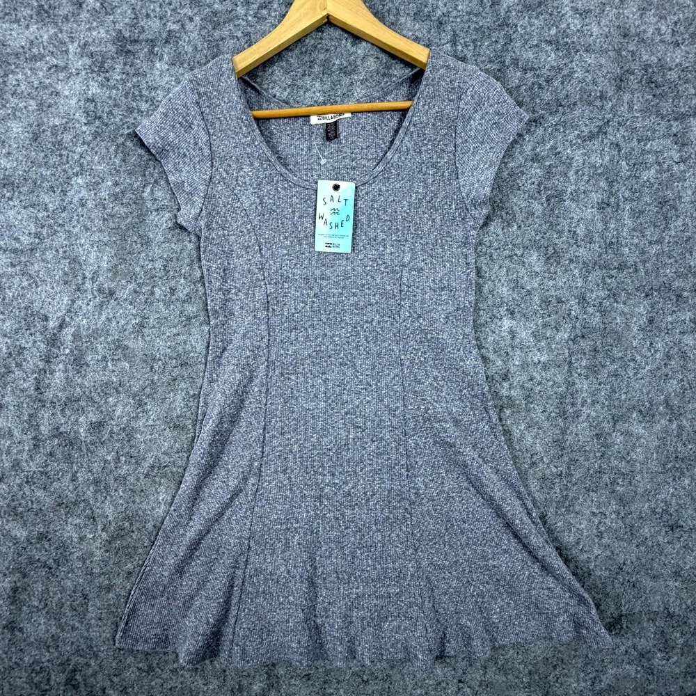 Billabong Same Love Rib Knit Skater Dress Women L Gray Salt Washed Cotton Casual